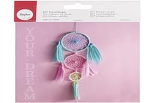 Rayher 66048000 DIY Dream Catcher Craft Kit with Three Metal Hoops, Wall Hanging in Aqua, Pink and Mint Pastel Colours, Length 41 cm