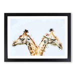 Big Box Art Giraffes Looking Both Ways in Abstract Framed Wall Art Picture Print Ready to Hang, Black A2 (62 x 45 cm)