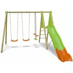 Trigano - Balançoire en bois poutre métal Techwood optima 2,30 m avec toboggan - 6 enfants