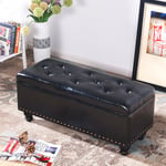 Pouf Banc de Rangement en Simili Cuir Grand Coffre Causeuse Canapé Noir