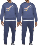 Nike Tracksuit Set Mens Full Tracksuit Crew Neck Swoosh Joggers Pullover Navy