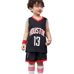 James Harden 13# Houston Rockets Kids Basketball Jersey Suit, Boys Girls Summer Training Tracksuit Sportswear 2 Pcs Shirt and Shorts Set-black-M