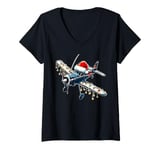 Womens RC Airplane Model Flight Pilot Christmas Hat Xmas V-Neck T-Shirt