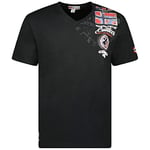 Geographical Norway JOTHAM Men - Tee Shirt Coton Homme - T Shirts Classique avec Logo - Vêtement Corps Manche Courte - Col V Coupe Régulière Hommes Basic Noir M