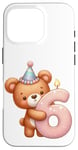 Coque pour iPhone 16 Pro Ours en peluche marron pour 6ème anniversaire