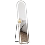 HOMCOM Miroir Complet arqué, Miroir Pleine Longueur LED, 150 x 40 cm, 3 Couleurs de lumière réglables, avec Interrupteur Tactile, Fonction mémoire, monté Mural, sur Pied ou incliné, Argent