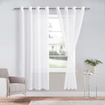 DWCN Lot de 2 Rideaux Voilage à Oeillet Rideau Semi-Transparent Blanc Rideau pour Petite Fenêtre, 140x175cm (Largeur x Hauteur)