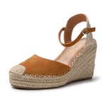 JOMIX Espadrilles Femme Sandales Espadrilles Compensées Femme Sandales Femme Sandales d'été Élégantes Réglable avec Boucle (Marron, 41)