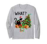 Cat What Xmas Lighting Black Cat Pushing Christmas Tree Long Sleeve T-Shirt