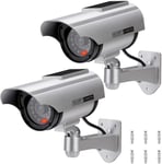 Caméra Factice à Énergie Solaire,Fausse de Sécurité Caméra CCTV avec LED Lumière pour Usage Intérieur Extérieur(Argent-2)(Q765)