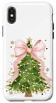 Coque pour iPhone X/XS Coquette rose avec nœud en ruban et sapin de Noël vert pour fille