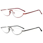 KoKoBin 2 Pack Lunettes de lecture unisexe demi-lune demi-cadre en métal charnière à ressort Slim Lunettes de lecture (2 Pack, 1.5)