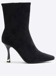 River Island Suedette Sock Boots - Black, Black, Size 4, Women