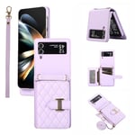 ELISORLI Phone Case For Samsung Galaxy Z Flip 3 5G 2021 Wallet Cover with Crossbody Shoulder Strap and Stand Leather Credit Card Holder Cell Accessories ZFlip3 Z3 Flip3 3Z Girls Women Men Purple