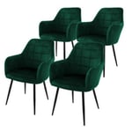 Lot de 4 chaises salle à manger cuisine aspect velours vert foncé design rétro