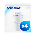 AQUAPHOR Filter Cartridge A5 Pack 3+1 | Filters Limescale, Chlorine, Heavy Metals | 350L Clear Water | AQUALEN Technology for Better Tasting Food & Drink | Replacement Cartridge for A5 Filter Jugs