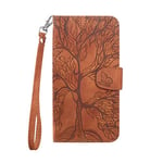 Tiyoo Flip Phone Case for Huawei P30 Pro, Shockproof Leather Wallet Case with The Tree of Life Pattern, Protective Cover with Card Holder and Magnetic Closure, Phone Cover for Huawei P30Pro, Brown