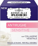 Acqua alle Rose, Crème Visage Anti-rides Sensitive avec collagène végétal et extrait de Rose, Crème Anti-rides, Doux sur la peau, Idéal pour les peaux Sensibles - 100% Naturel - 50ml