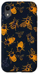 Coque pour iPhone XR Coque de téléphone motif géométrique bleu avec abeilles sur noir