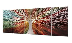 Yihui Arts Décoration murale en métal en forme d'arbre multicolore 3D pour décoration moderne et contemporaine, décoration à suspendre en 5 panneaux, dimensions 61 x 162,6 cm, convient pour