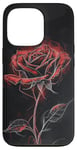 Coque pour iPhone 13 Pro Motif croquis de rose rouge, art floral, fleur unique