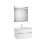 Roca - Pack meuble The Gap 800 - 2 tiroirs + lavabo slim + miroir led - blanc brillant/poignées alu brillantes