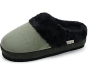 ONCAI Chaussons Femme Pantoufles à Semelle de Tapis de Yoga Moussée Confortable Chaud Fausse Fourrure en Poils Hirsutes Suède Semelle en Caoutchouc Hiver Intérieur/Extérieur Vert/Noir Dimensions 42