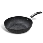 Scoville NEVERSTICK 28cm Wok Pan, Non Stick Wok for Stir-Frying, Suitable for All Hobs Including Induction, Perfect for Rice & Noodle Dishes, Deep Stir-Fry Pan, PFOA Free, Aluminium, Black