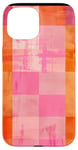 Coque pour iPhone 15 Motif à carreaux vintage rose avec couleur unie orange rouille