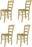 Lot de 4 Chaises Bois de Hêtre - Assise en Paille - Structure Non Traité 100% Naturel - Modèle Robuste - Chaise de Salle à Manger