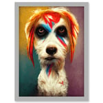 Aladdin Sane Ziggy Stardust Terrier Dog Fun Quirky Painting Artwork Framed Wall Art Print A4