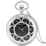 DSHUJC Montre de Poche, Couverture Creuse Ciel étoilé Chiffres Romains Cadran Rond Montre de Poche en Argent Collier Pendentif Horloge Cadeaux Hommes Femmes