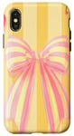 Coque pour iPhone X/XS Jaune moderne rayé rose cerise noeud coquette mignon doux