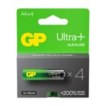 4 GP Ultra+ Alkaline AA Batteries G-Tech LR6 1.5V No Mercury 4BL Pack EXP 2033