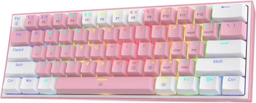 60% Wired RGB Gaming Keyboard - Redragon K617, 61 Keys, White/Pink Keycaps