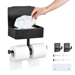 OTraki Toilet Roll Holder with Shelf Wall Mounted Double Toilet Paper Holder 2 in 1 Self Adhesive Tissue Holder with Storage Box Stainless Steel Toilet Wipes Dispenser for Bathroom Kitchen Washroom