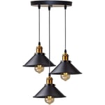 3-lampig pendellampa retro industriell taklampa design Edison metallkrona upphängning med cirkulär platta stöd, Ø 22cm, svart