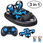 Drone Bateau Voiture RC Télécommandé 3 en 1 - SHAN H36F - Bleu - Mode Mer-Terre-Air - Cadeau pour enfants