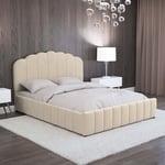 MADALA - Lit coffre 140x190 cm en velours beige