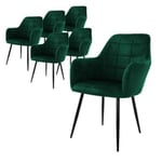 Lot de 6 chaises salle à manger cuisine aspect velours vert foncé design rétro