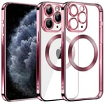 S. Dawezo Coque Magnétique pour iPhone 11 Pro, Compatible avec MagSafe, Protection Militaire, Résistante aux Rayures, Résistante aux Chocs, Coque Mince et Transparente pour iPhone 11 Pro, Rose