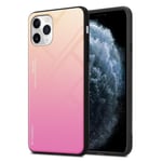 Coque pour Apple iPhone 11 PRO en JAUNE - ROSE Housse de protection Étui bicolore en silicone TPU et dos en verre trempé - Neuf