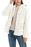 Geschallino Manteau en Fausse Fourrure pour Femme Moelleux Floue Shaggy Hiver Courte Capuche Veste Doublée Sherpa 1801 Blanc S