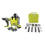 RYOBI - Perceuse-Visseuse Sans Fil 18V ONE+ - Spécial Perçage Gros Diamètres - 2 Vitesses - Livrée avec 2 Batteries & Mallette 127 accessoires mixtes : 13 forets métal + 7 douilles + 81 embouts