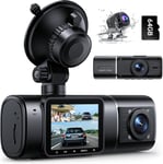 Dashcam Voiture Avant Arriere Interieur avec Batterie, 1080P FHD Camera Embarquée Voiture 3 Canaux Dash Cam Con G-Capteur, Parking Mode, Vision Nocturne IR, Wide Angle, Carte SD 64GB