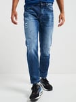 BOSS ReMaine Bo-Bf Regular Fit Rip &amp; Repair Jeans - Midi Wash, Mid Wash, Size 36, Inside Leg Regular, Men