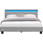 Angel - Solide et Confortable Lit 160x200 avec Sommier + Tête de Lit avec Eclairage led Couleur gris + Pieds en 10 cm pour matelas en - 2 x 13 Lattes