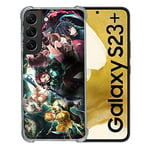 Cokitec Coque Renforcée en Verre Trempé pour Samsung Galaxy S23 Plus Manga Demon Slayer Groupe