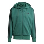 adidas Men's ESSENTIAL THREE STRIPES FLEECE ZIPPER HOODIE, collegiate green/black, XL