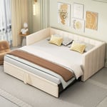 Lit rembourré, canapé-lit gigogne 90/180200 cm avec sommier à lattes, lit multifonction en tissu velours doux pour la peau, beige OKWISH - beige